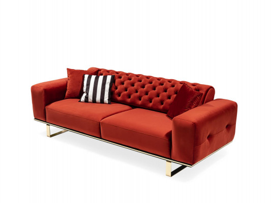 Sofa trzyosobowa Chesterfield 3 miejsce do siedzenia Sofy Czerwony Materiał Living Room Luxury