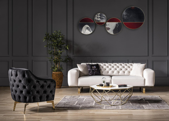 Sofa trzyosobowa Chesterfield 3 Siedziba Sofy Biały Materiał Salon Luksus