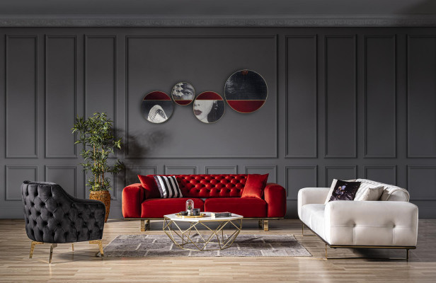 Sofa trzyosobowa Chesterfield 3 Siedziba Sofy Biały Materiał Salon Luksus