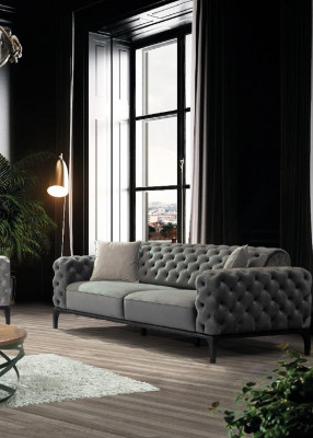 Sofa 3 miejsce do siedzenia Sofy trzyosobowe Materiał Szary Pokój dzienny Chesterfield Nowość