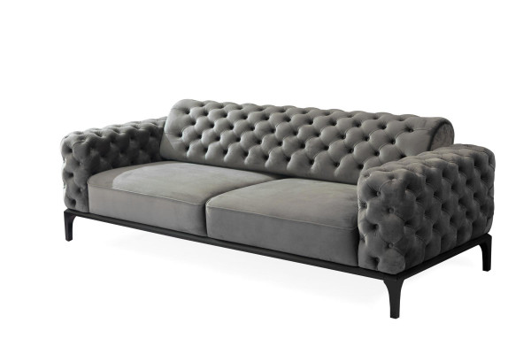 Sofa 3 miejsce do siedzenia Sofy trzyosobowe Materiał Szary Pokój dzienny Chesterfield Nowość