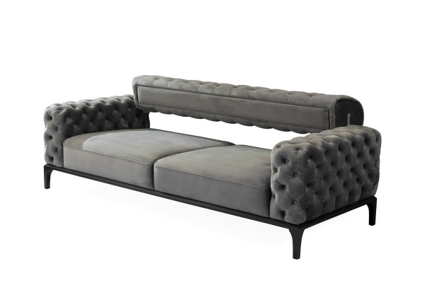 Sofa 3 miejsce do siedzenia Sofy trzyosobowe Materiał Szary Pokój dzienny Chesterfield Nowość