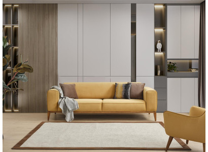 Sofa Trzyosobowa 3 miejsce do siedzenia Sofy Materiał Żółty Salon Luksusowy Nowoczesny Siedziba