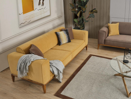 Sofa Trzyosobowa 3 miejsce do siedzenia Sofy Materiał Żółty Salon Luksusowy Nowoczesny Siedziba