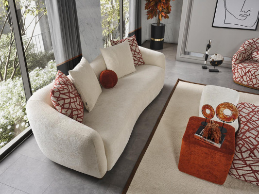 Zestaw sofowy komplet wypoczynkowy sofa 4 miejsce do siedzenia Fotel 3x Stołek Biały czteroosobowy materiał