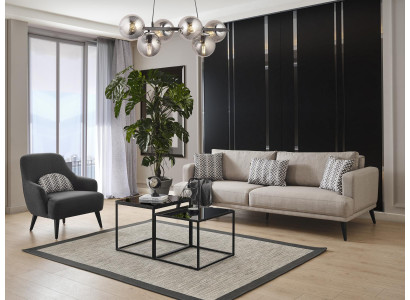 Zestaw sofowy Sofa 3 miejsce do siedzenia Fotel Materiał Beżowy Nowoczesny zestaw poliestrowy