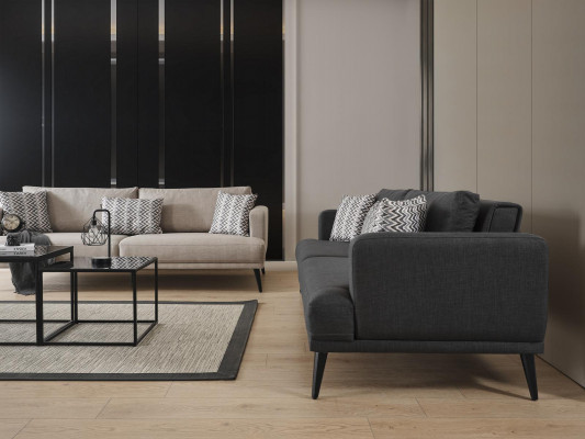 Zestaw sofowy Sofa 3 miejsce do siedzenia Fotel Materiał Beżowy Nowoczesny zestaw poliestrowy