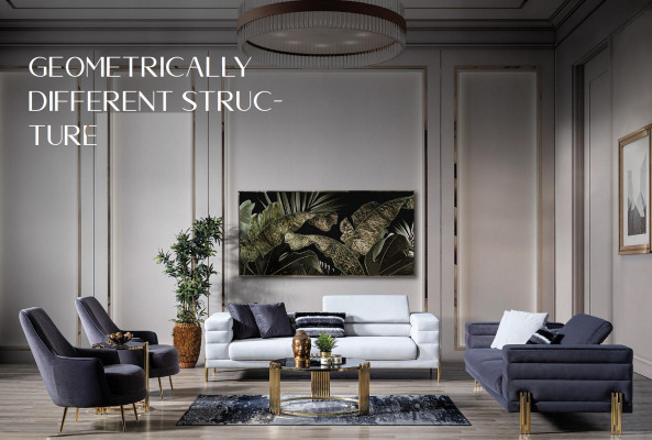 Luksusowy Zestaw sofowy Sofa 4 miejsce do siedzenia Fotel Materiał Nowoczesny Biały Nowoczesny zestaw