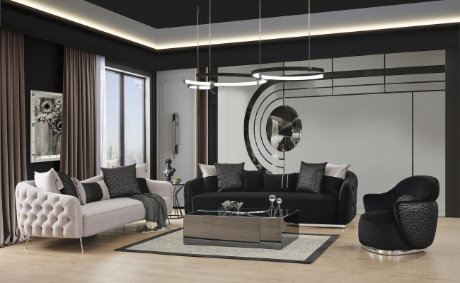 Zestaw sofowy Sofa Fotel 431 miejsce do siedzenia Materiał Luksusowe Sofy Biały Czarny