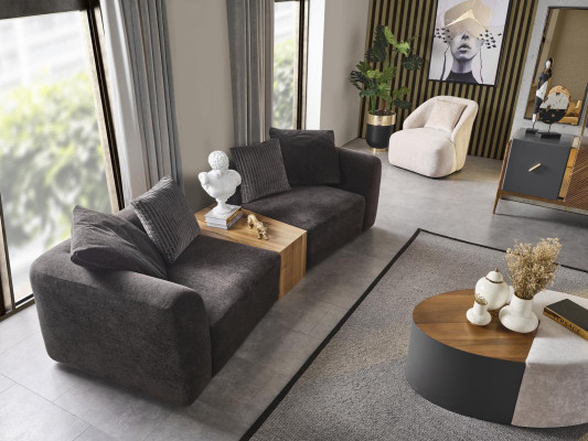 Sofa czteroosobowa 4 miejsce do siedzenia Sofy Nowoczesny Design Materiał Poliester Czarny