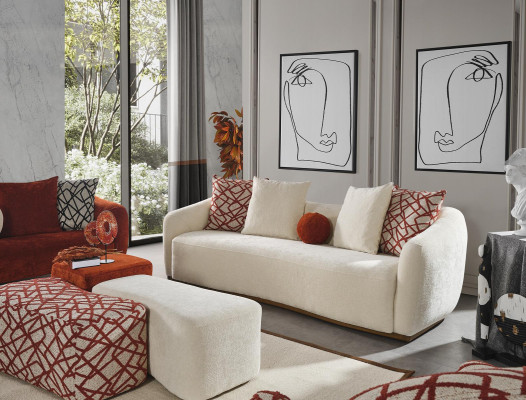 Sofa czteroosobowa 4 miejsce do siedzenia Sofy Nowoczesny Design Materiał Poliester Biały Nowy