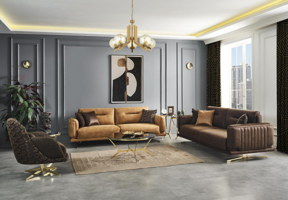 Zestaw sofowy Kompletna sofa 431 Siedziba Fotel sztuczna skóra brązowa komplet 3 sztuki