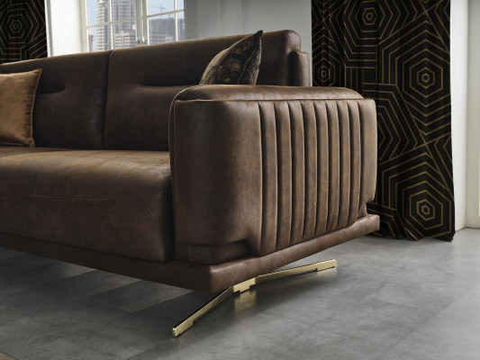 Zestaw sofowy Kompletna sofa 431 Siedziba Fotel sztuczna skóra brązowa komplet 3 sztuki