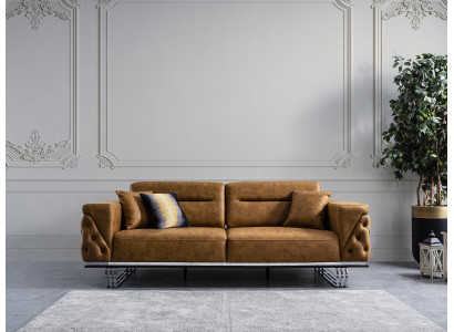 Sofa czteroosobowa 4 miejsce siedzące sofy sztuczna skóra brązowa salon luksusowy