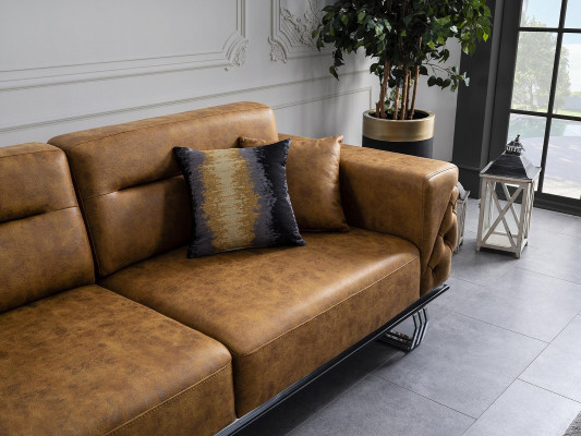Sofa czteroosobowa 4 miejsce siedzące sofy sztuczna skóra brązowa salon luksusowy