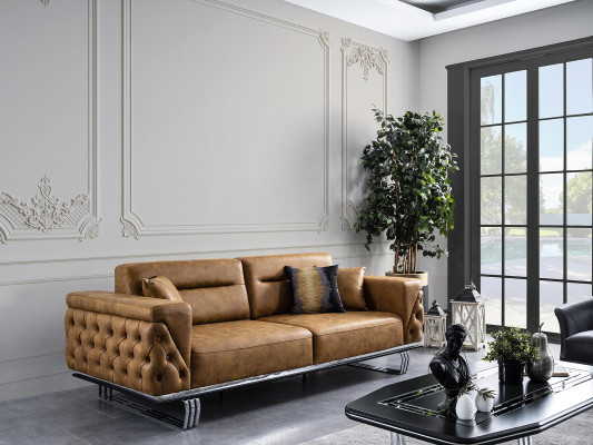 Sofa czteroosobowa 4 miejsce siedzące sofy sztuczna skóra brązowa salon luksusowy