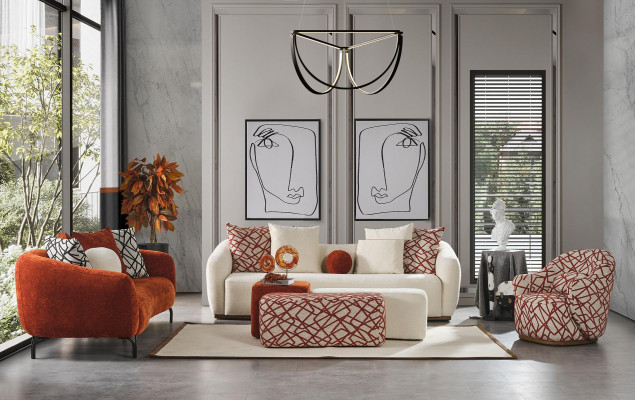 Zestaw sofowy Sofa Fotel 431 Siedziba Materiał Luksusowe Sofy Pomarańczowy Salon