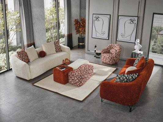 Zestaw sofowy Sofa Fotel 431 Siedziba Materiał Luksusowe Sofy Pomarańczowy Salon