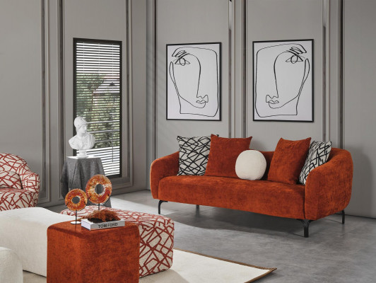 Zestaw sofowy Sofa Fotel 431 Siedziba Materiał Luksusowe Sofy Pomarańczowy Salon