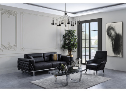 Zestaw sofowy Sofa kompletna 41 Siedziba Fotel sztuczna skóra Czarny Zestaw 2szt