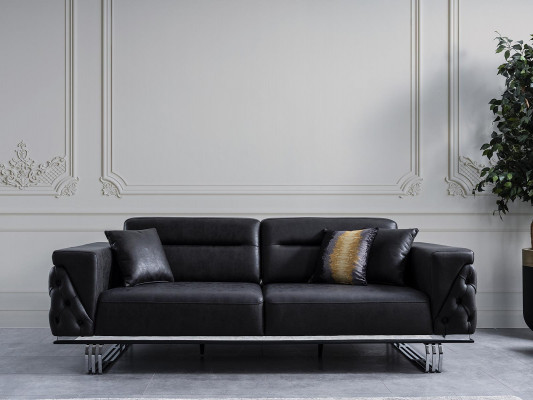Zestaw sofowy Sofa kompletna 41 Siedziba Fotel sztuczna skóra Czarny Zestaw 2szt