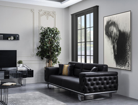 Zestaw sofowy Sofa kompletna 41 Siedziba Fotel sztuczna skóra Czarny Zestaw 2szt