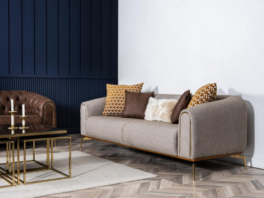 Zestaw sofowy Kompletny zestaw wypoczynkowy Sofa 431 miejsce do siedzenia Materiał Brązowy 3-częściowy