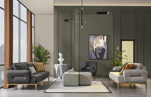 Zestaw sofowy Sofa Fotel 431 miejsce do siedzenia Materiał Luksusowe szare sofy do salonu