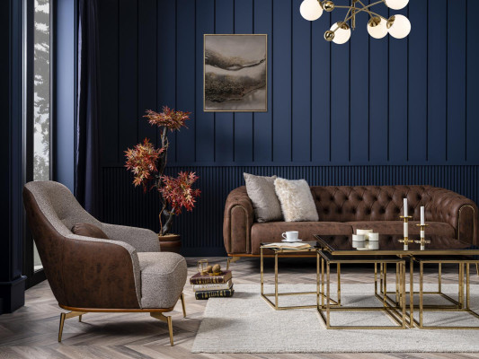 Sofa czteroosobowa Chesterfield 4 miejsce do siedzenia Siedziba Poliester Brown sztuczna skóra