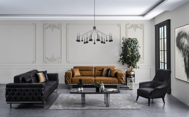 Chesterfield Zestaw sofowy Sofa 431 miejsce do siedzenia sztuczna skóra Sofy Czarny