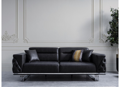 Sofa trzyosobowa 3 miejsce do siedzenia kanapy czarna sztuczna skóra salon luksusowy