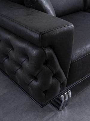 Sofa trzyosobowa 3 miejsce do siedzenia kanapy czarna sztuczna skóra salon luksusowy