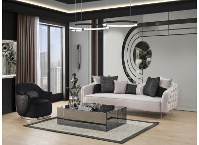 Nowoczesny Zestaw sofowy Sofa 3 miejsce do siedzenia Fotel Trzyosobowy Materiał Biały Poliester Zestaw