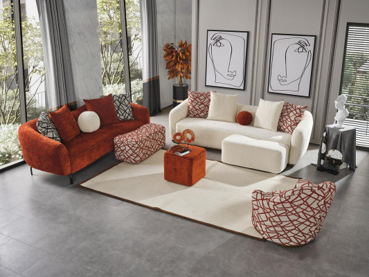 Sofa trzyosobowa 3 miejsce do siedzenia, sofy design nowoczesny materiał pomarańczowy salon