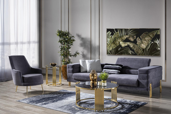 Luksusowy Zestaw sofowy Sofa 3 miejsce do siedzenia Fotel Material Modern Szary Nowoczesny zestaw