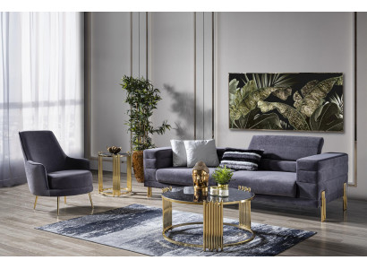 Luksusowy Zestaw sofowy Sofa 3 miejsce do siedzenia Fotel Material Modern Szary Nowoczesny zestaw