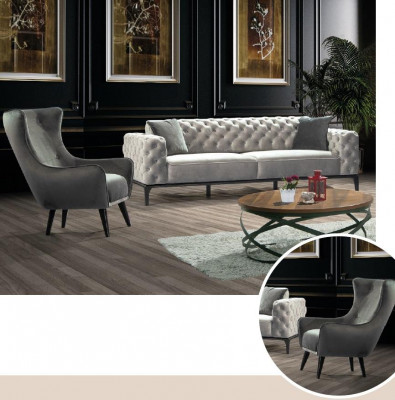 Chesterfield Zestaw sofowy Sofa 3+1 miejsce do siedzenia Materiał Szare Luksusowe Sofy Biały