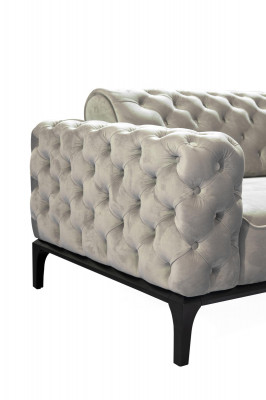 Chesterfield Zestaw sofowy Sofa 3+1 miejsce do siedzenia Materiał Szare Luksusowe Sofy Biały