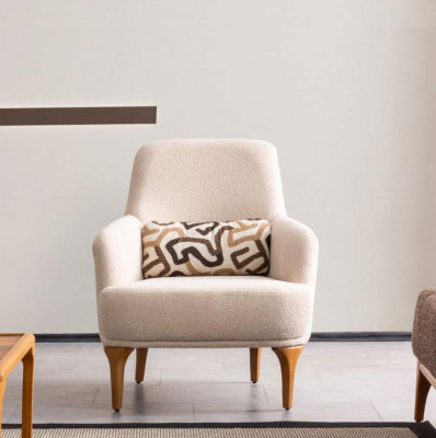 Design Fotel Beżowy Kolor Salon Drewno Stylowe Meble Lounge Club