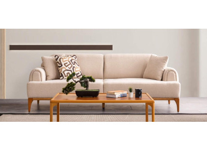 Nowoczesna Sofa 3 miejsce siedzące Salon Beżowa xxl 220cm Luksusowe Meble Sofy Kanapy