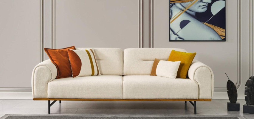 Nowoczesna Sofa 3 miejsce do siedzenia Luksusowe beżowe meble Design w kanapach do salonu
