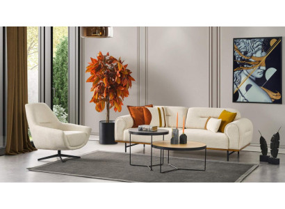 Zestaw sofowy 3 + 1 miejsce do siedzenia Meble Set Design Beige Modern 2-częściowy. Kanapy