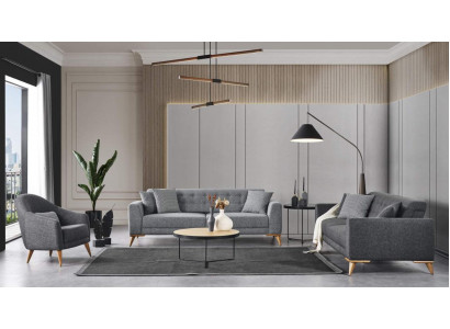 Stylowy zestaw do salonu, 3 sztuki. Luksusowe meble Szara Sofa 3+1 o nowoczesnym designie