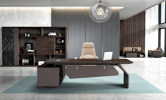 Biurko Szefa Kuchni 260 x 220 cm Umeblowanie Tabela Office Stoły od zaraz