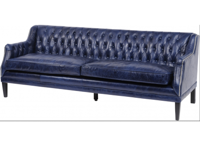 Sofa Blue Chesterfield Podkładka Materiał Skóra Couchen Ustawić 4 miejsce do siedzenia nowe