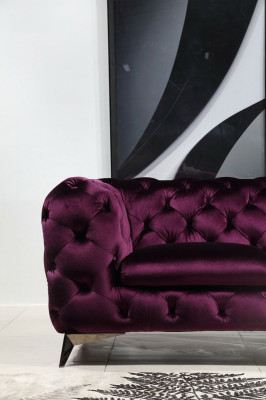 Luksusowa Wysokiej Jakości Sofa Kanapa Podkładka Siedziba 3+2+1 Ustawić Chesterfield Fioletowa Nowa