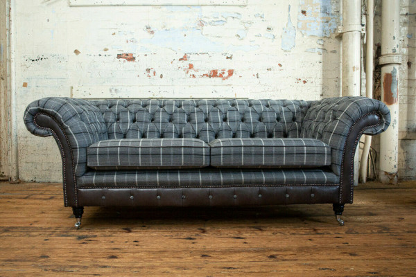 Sofa Chesterfield Trzyosobowa Podkładka Design Kanapy Sofy Ustawić Szare