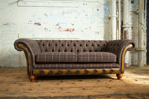 Sofa Classic Chesterfield 3 miejsce do siedzenia Design Sofy Podkładka Kanapy Skóra Brown