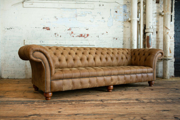 Chesterfield Brown Couch Sofa Podkładka 4 miejsce do siedzenia Kanapy Siedziba Ustawić