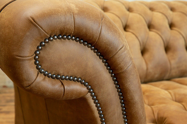 Chesterfield Brown Couch Sofa Podkładka 4 miejsce do siedzenia Kanapy Siedziba Ustawić